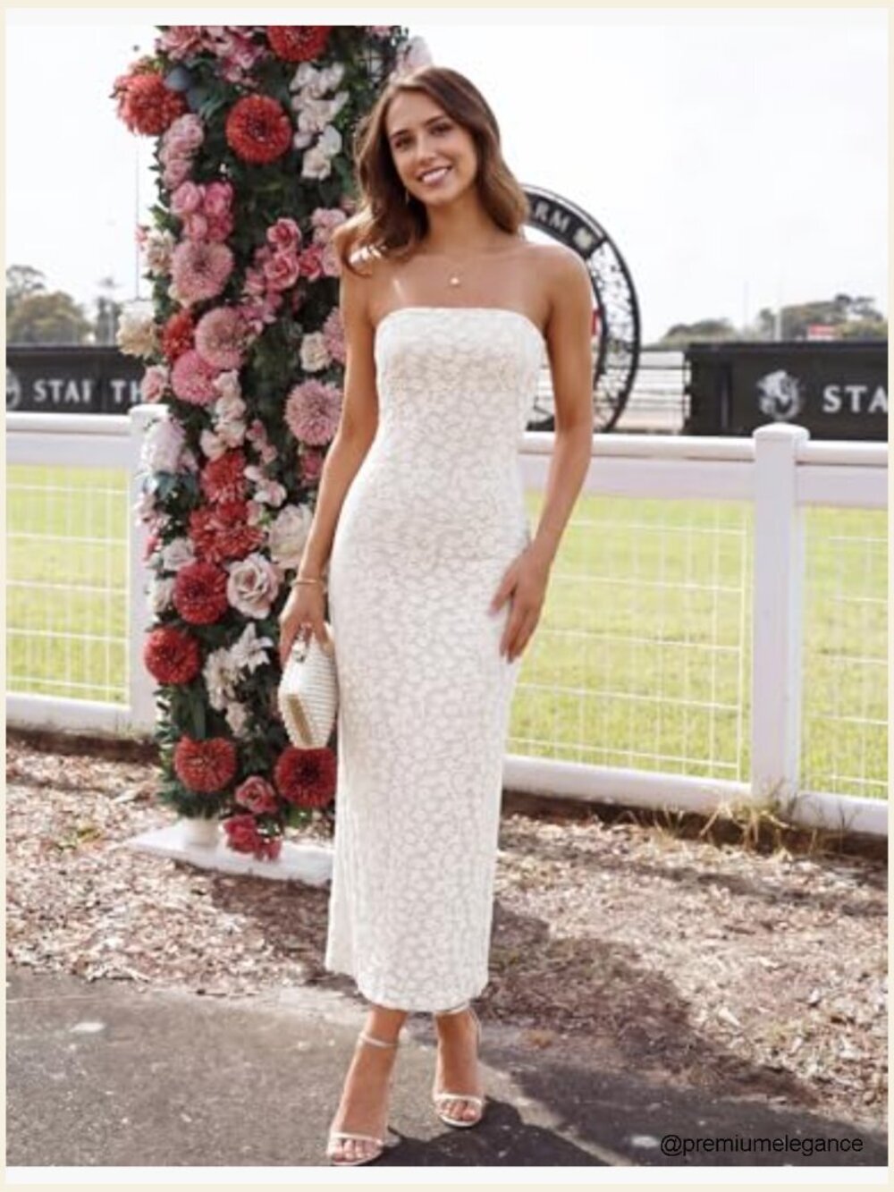 Strapless Floral Bodycon Midi Dress, Summer Wedding Guest Beach Formal - Picture 2 of 7